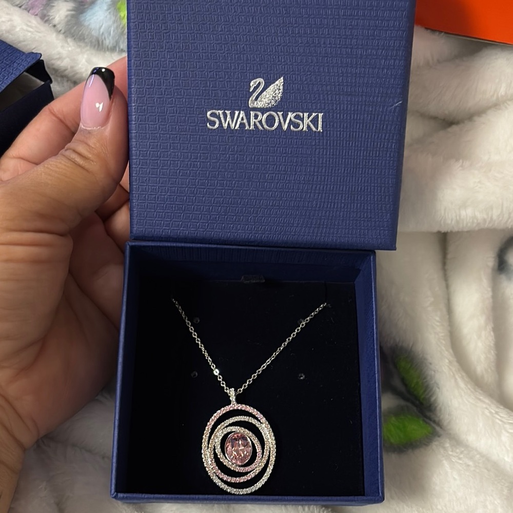Swarovski Pink and Silver Spiral Pendant Necklace